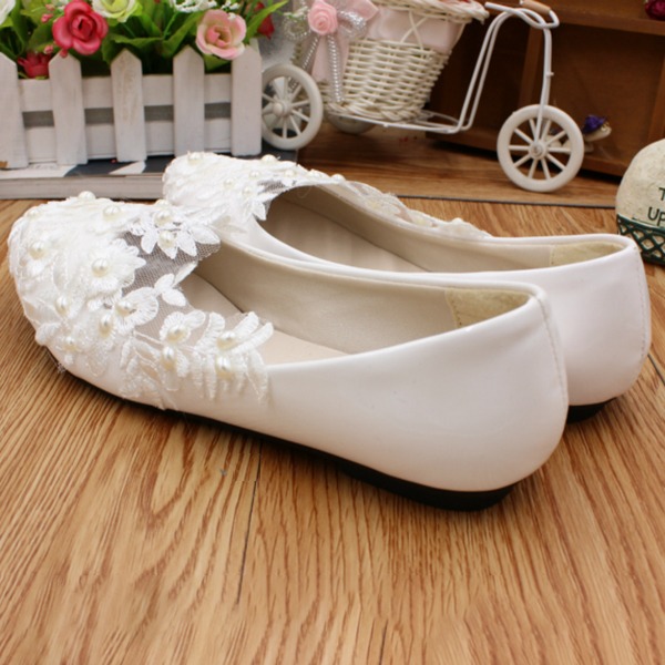 Wedding Shoes Women's Leatherette Flat Heel Closed Toe Flats With Imitation Pearl Applique