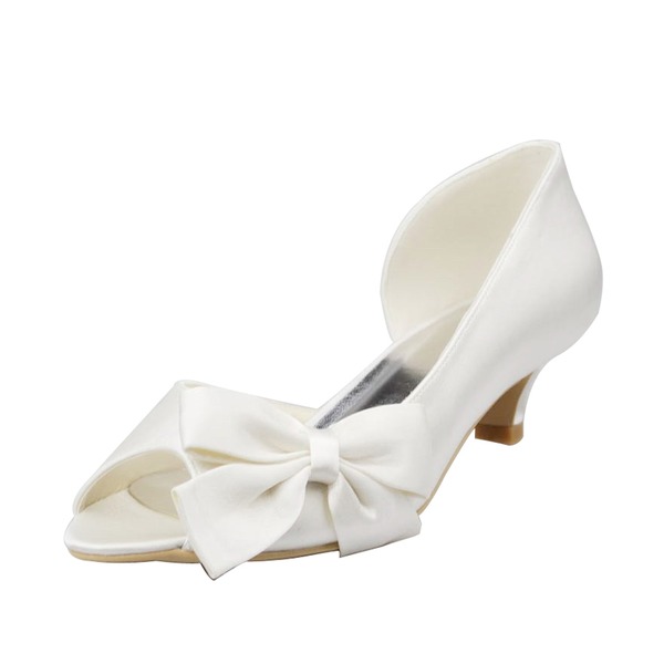 Wedding Shoes Women's Satin Low Heel Peep Toe Sandals With Bowknot