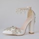 Wedding Shoes Women's Leatherette Chunky Heel Closed Toe Pumps With Tassel Crystal