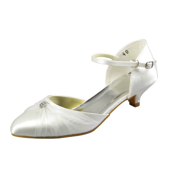 Wedding Shoes Women's Satin Stiletto Heel Closed Toe Pumps With Buckle Rhinestone