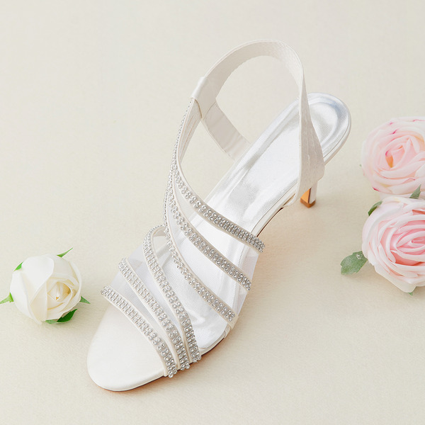 Wedding Shoes Women's Silky Satin Stiletto Heel Peep Toe Sandals With Crystal