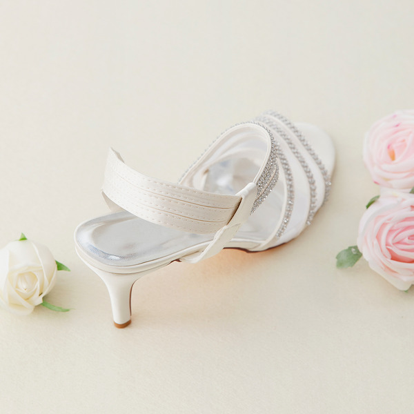 Wedding Shoes Women's Silky Satin Stiletto Heel Peep Toe Sandals With Crystal