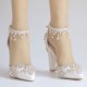 Wedding Shoes Women's Leatherette Chunky Heel Closed Toe Pumps With Tassel Crystal