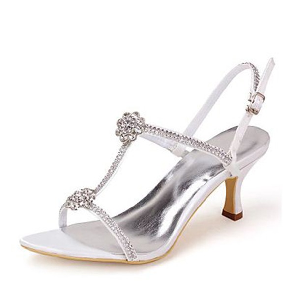 Wedding Shoes Women's Silky Satin Stiletto Heel Pumps Sandals With Rhinestone