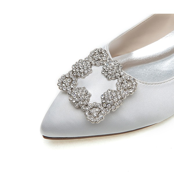 Wedding Shoes Women's Satin Flat Heel Closed Toe Flats With Rhinestone