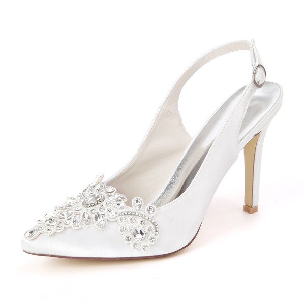 Wedding Shoes Women's Satin Stiletto Heel Slingbacks With Rhinestone