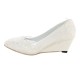 Wedding Shoes Women's Patent Leather Wedge Heel Closed Toe Pumps With Stitching Lace Flower (s)