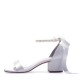 Wedding Shoes Women's Silky Satin Chunky Heel Peep Toe Sandals With Imitation Pearl Ribbon