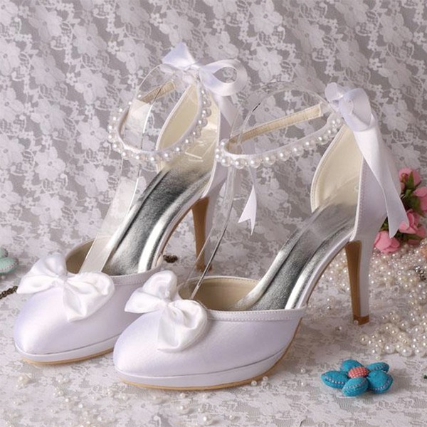 Wedding Shoes Women's Silky Satin Stiletto Heel Platform Pumps With Pearl