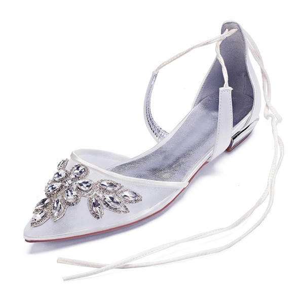 Wedding Shoes Women's Silky Satin Knit Flat Heel Flats Sandals With Rhinestone 