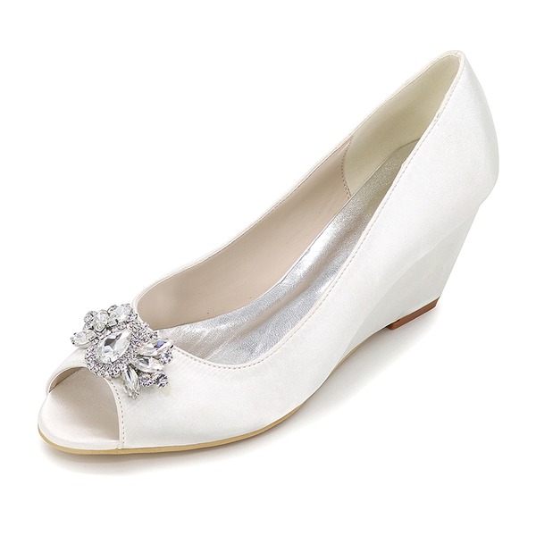 Wedding Shoes Women's Silky Satin Wedge Heel Peep Toe Pumps With Wedges Others