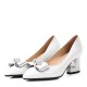 Wedding Shoes Women's Leatherette Low Heel Boots Closed Toe Pumps With Bowknot Pearl