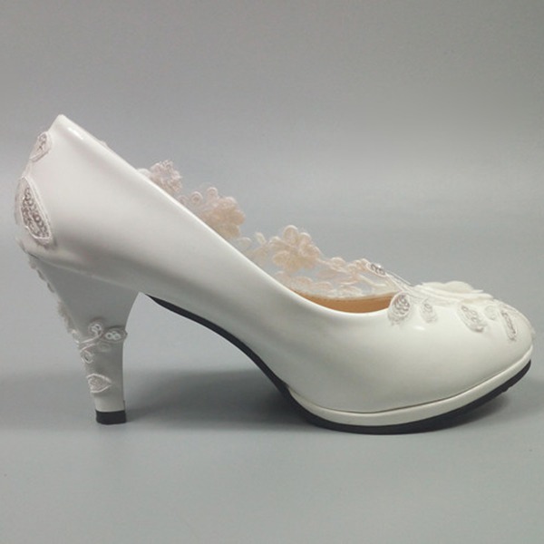 Wedding Shoes Women's Leatherette Stiletto Heel Closed Pumps With Beading Sewing Lace