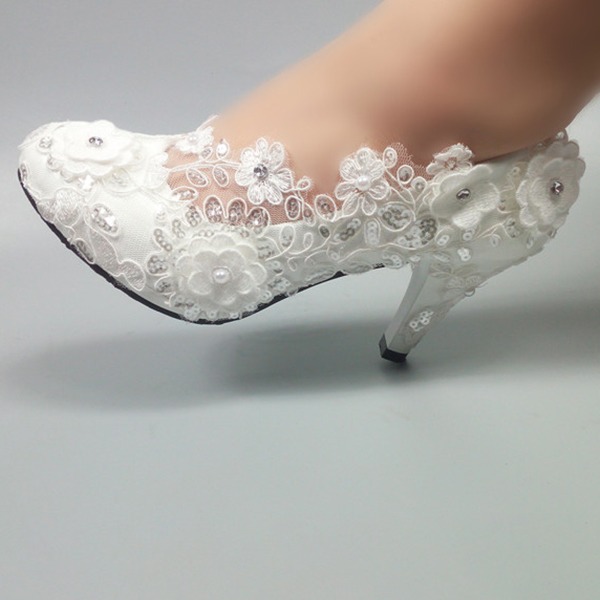 Wedding Shoes Women's Leatherette Stiletto Heel Closed Pumps With Beading Sewing Lace