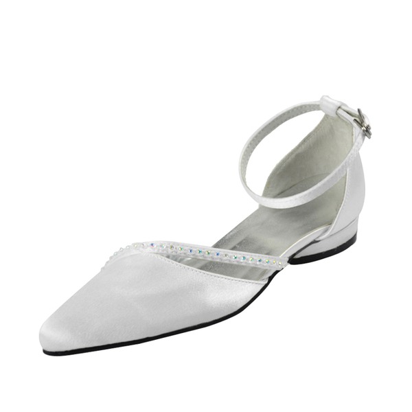 Wedding Shoes Women's Satin Low Heel Closed Toe Flats With Rhinestone