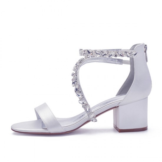Wedding Shoes Women's Lace Chunky Heel Sandals With Rhinestone Zipper