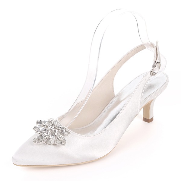Wedding Shoes Women's Silky Satin Stiletto Heel Pumps With Buckle Rhinestone