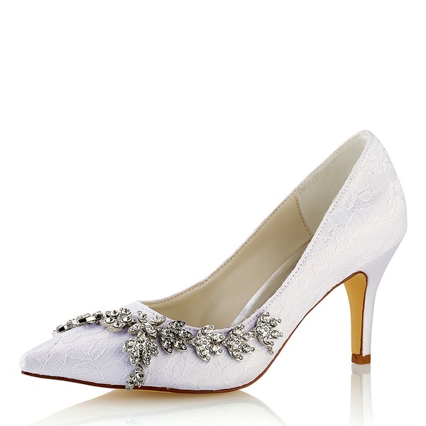 Wedding Shoes Women's Lace Silky Satin Stiletto Heel Pumps With Crystal