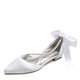 Wedding Shoes Women's Satin Flat Heel Closed Toe Flats Sandals With Pearl