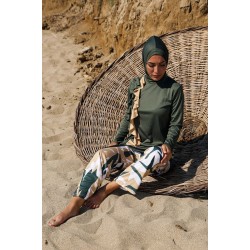 Mayo burkini  Rivamera Women's Khaki Flywheel Design Patterned Hijab Swimsuit R1105