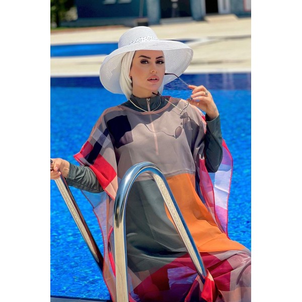 غطاء بوركيني مربع منقوش على ثوب السباحة مارينا للحجاب P2107