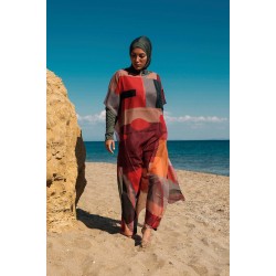 burkini cover Square Patterned Kaftan Kimono Pareo on Marina Hijab Swimsuit P2107