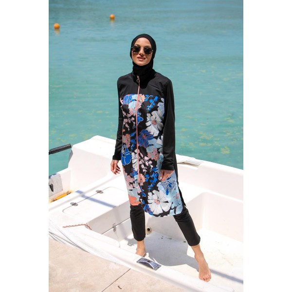 Mayo burkini Marina Black Women's Floral Patterned Design Hijab Swimsuit M2265