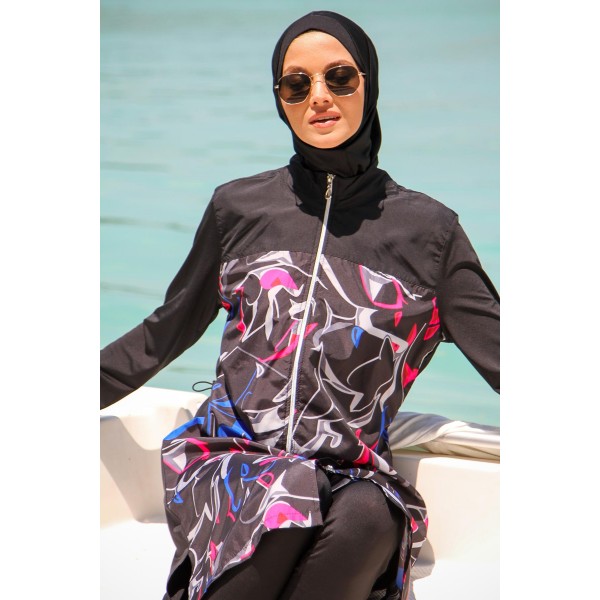 Mayo burkini Marina Black Women's Pattern Detailed Design Hijab Swimsuit M2266