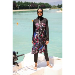 Mayo burkini Marina Black Women's Pattern Detailed Design Hijab Swimsuit M2266