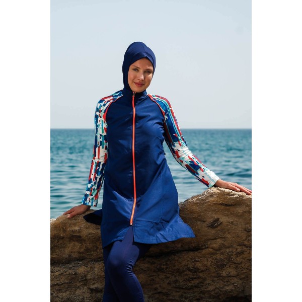 Mayo burkini Marina Navy Blue Women's Pattern Detailed Design Hijab Swimsuit M2267