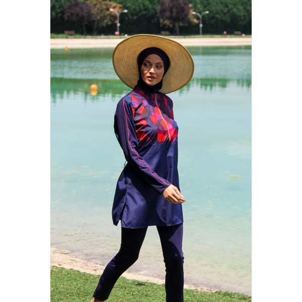 Mayo burkini Marina Navy Blue Women's Patterned Design Hijab Swimsuit M2269