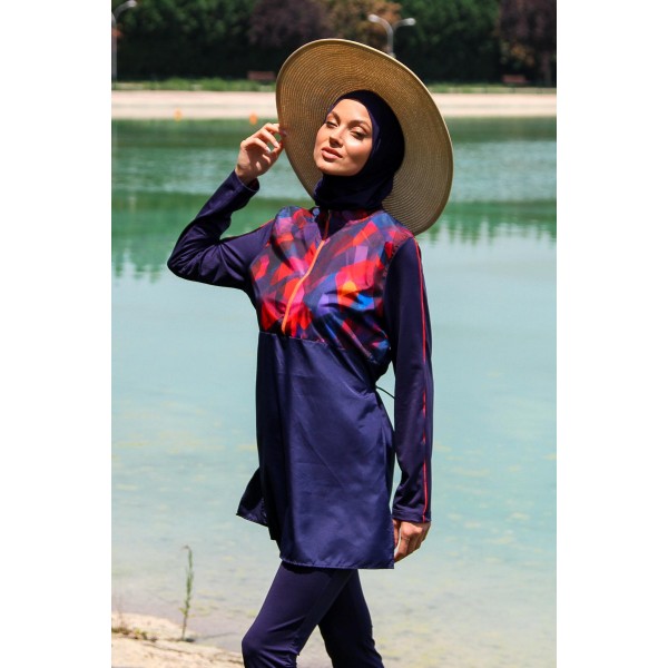 Mayo burkini Marina Navy Blue Women's Patterned Design Hijab Swimsuit M2269