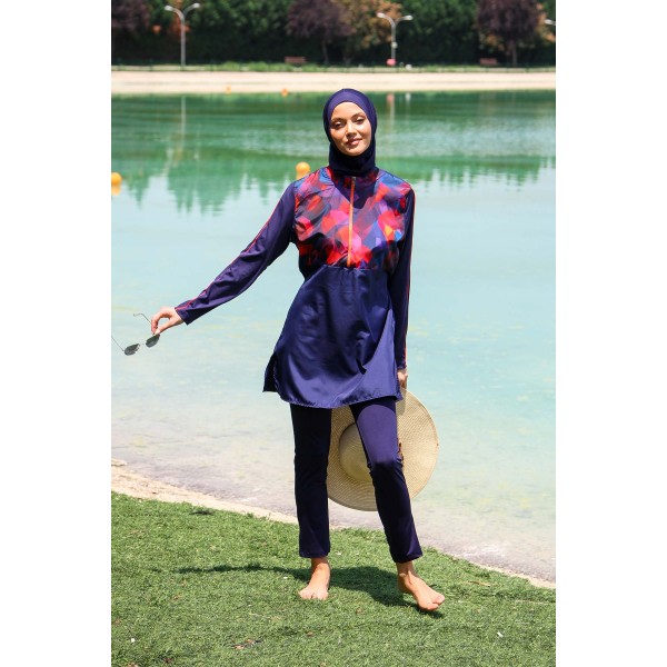 Mayo burkini Marina Navy Blue Women's Patterned Design Hijab Swimsuit M2269