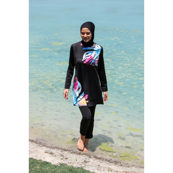 Mayo burkini Marina Women's Black Floral Patterned Design Hijab Swimsuit M2224