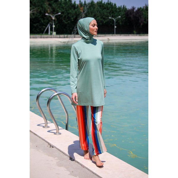 Mayo burkini Marina Mold Green Women's Line Pattern Design Hijab Swimsuit M2227