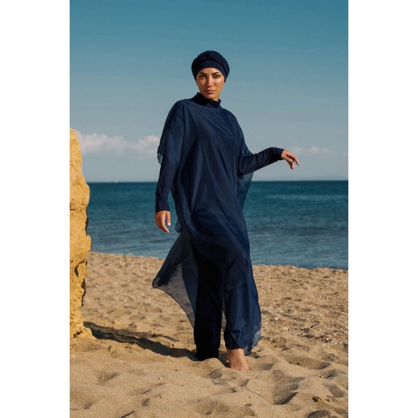 burkini cover Marina Hijab Swimsuit Worn Over Kaftan Kimono Pareo P2201-Navy Blue