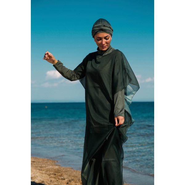 burkini cover Marina Hijab Swimsuit Over Kaftan Kimono Pareo P2202-Khaki