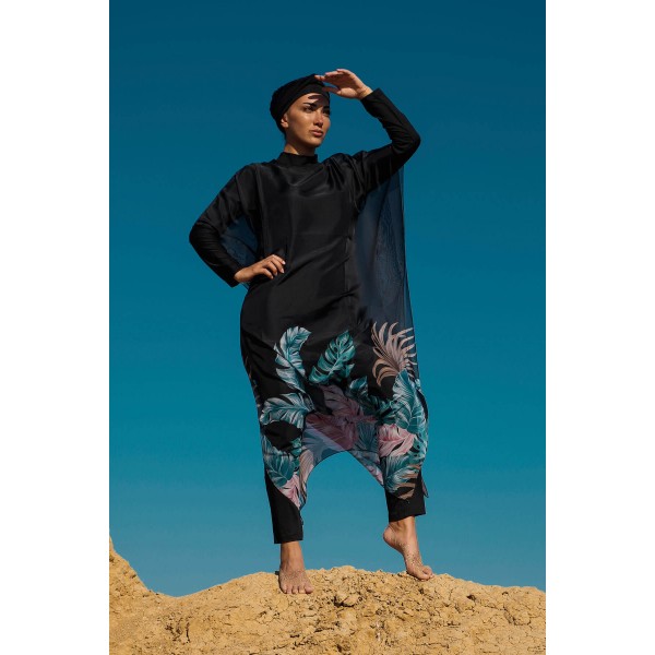 burkini cover Marina Black Women Hijab Swimsuit Oversized Kaftan Kimono Pareo P2203
