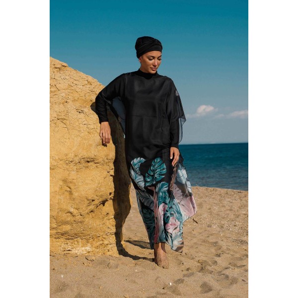 burkini cover Marina Black Women Hijab Swimsuit Oversized Kaftan Kimono Pareo P2203