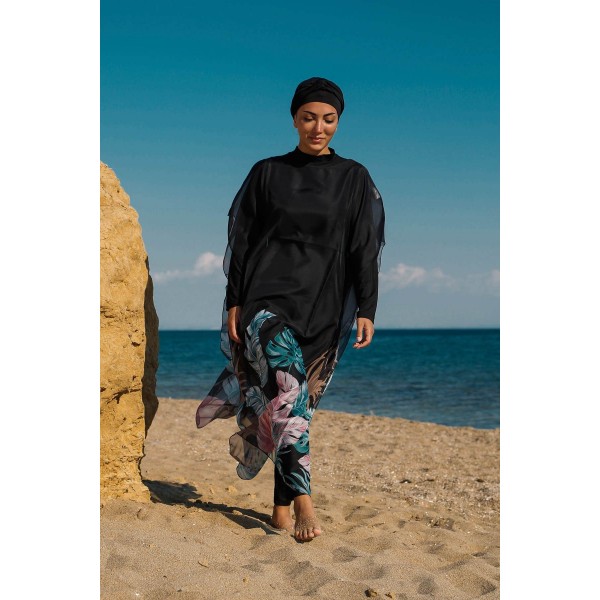 burkini cover Marina Black Women Hijab Swimsuit Oversized Kaftan Kimono Pareo P2203