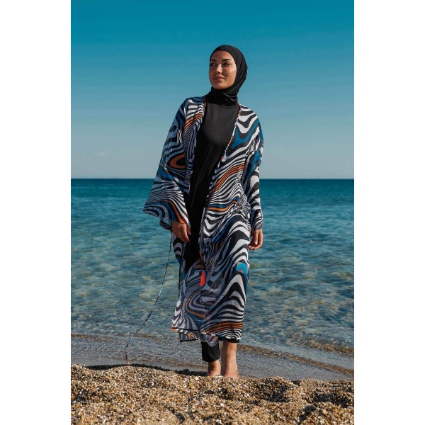 burkini cover Marina Black Women Hijab Swimsuit Over Kimono Pareo P2205