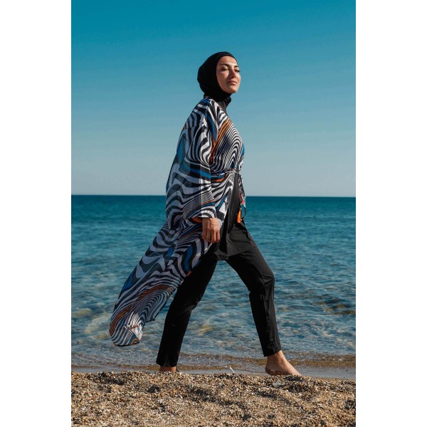 burkini cover Marina Black Women Hijab Swimsuit Over Kimono Pareo P2205