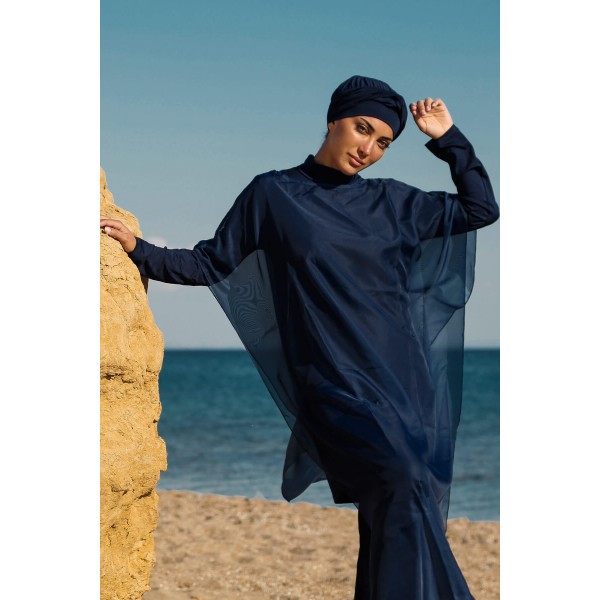 burkini cover Marina Hijab Swimsuit Worn Over Kaftan Kimono Pareo P2201-Navy Blue