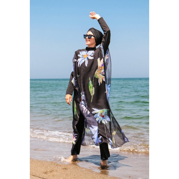 burkini cover Marina Hijab Swimwear Floral Patterned Kaftan Kimono Pareo P2105