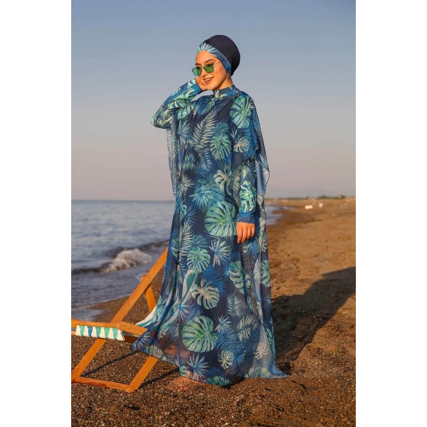 burkini cover Marina Hijab Swimwear Leaf Patterned Kaftan Kimono Pareo P2106