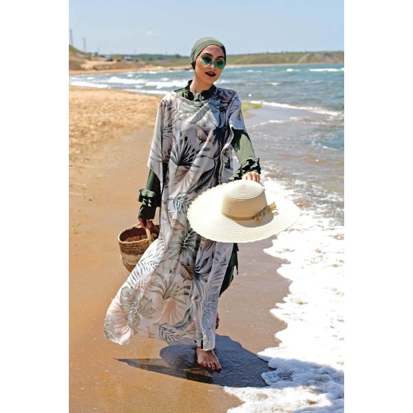 burkini cover Marina Hijab Swimwear Leaf Patterned Kaftan Kimono Pareo P2101