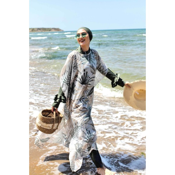 burkini cover Marina Hijab Swimwear Leaf Patterned Kaftan Kimono Pareo P2101