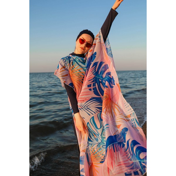 burkini cover Marina Hijab Swimwear Leaf Patterned Kaftan Kimono Pareo P2109