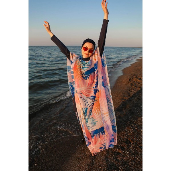 burkini cover Marina Hijab Swimwear Leaf Patterned Kaftan Kimono Pareo P2109