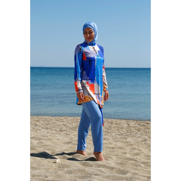 Mayo burkini  Rivamera Turquoise Pattern Detailed Hijab Swimsuit R1109